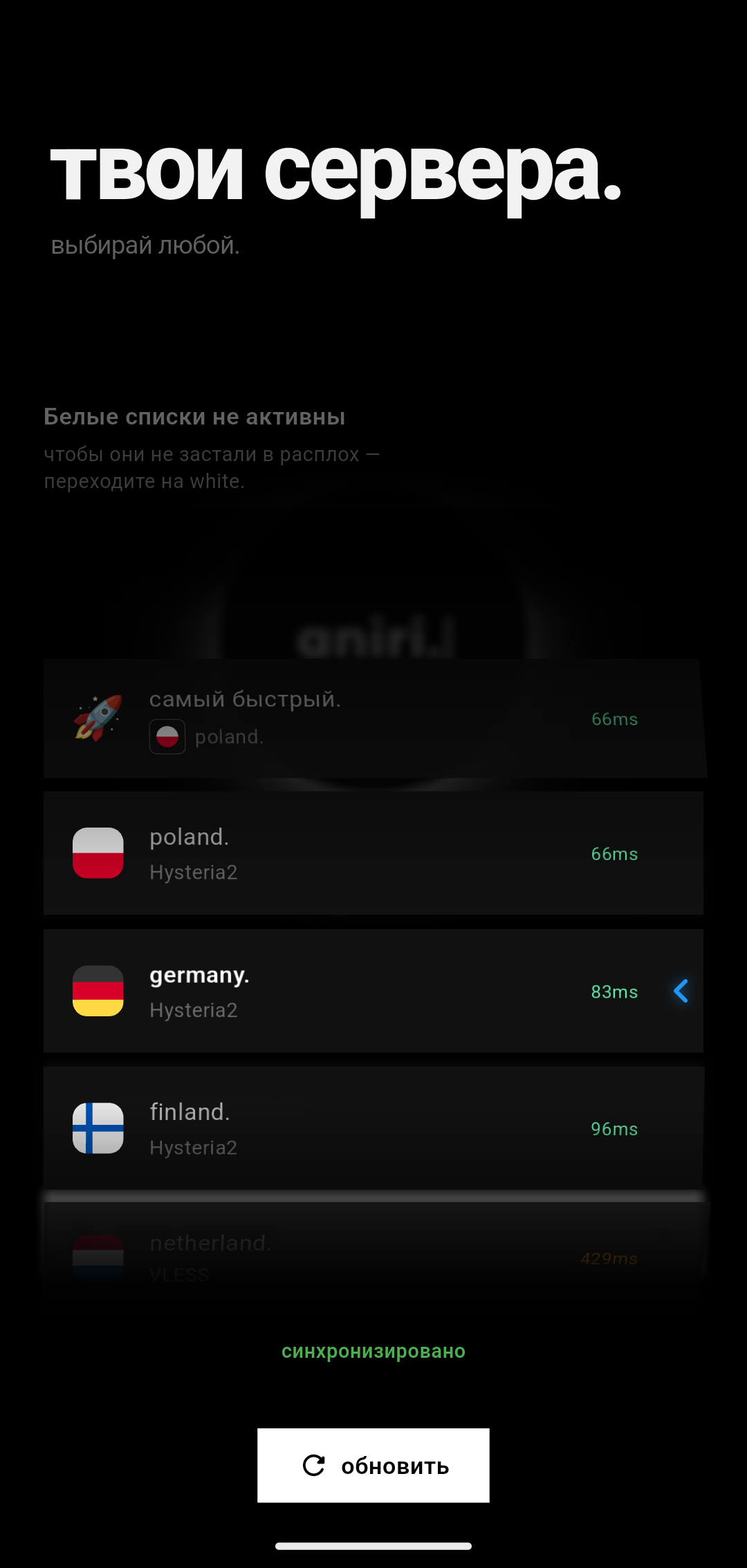экран серверов aniri.